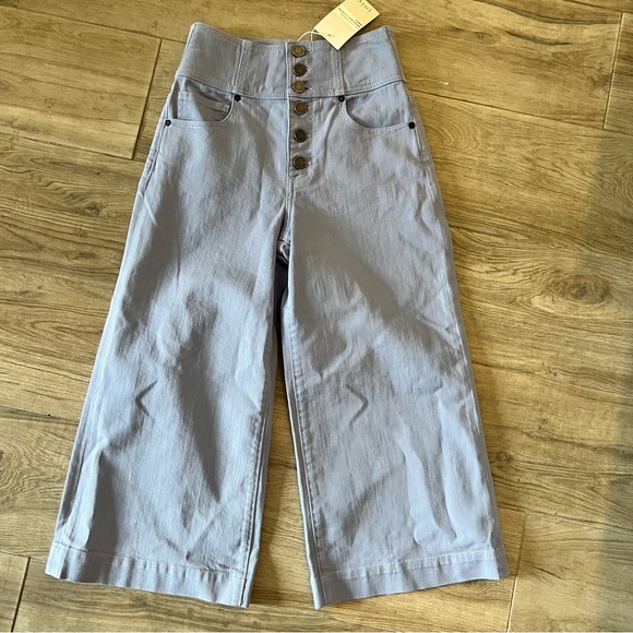 Joie Desoray Exposed Button Fly Crop Wide Leg Trousers High Waist NWT - Picture 2 of 3